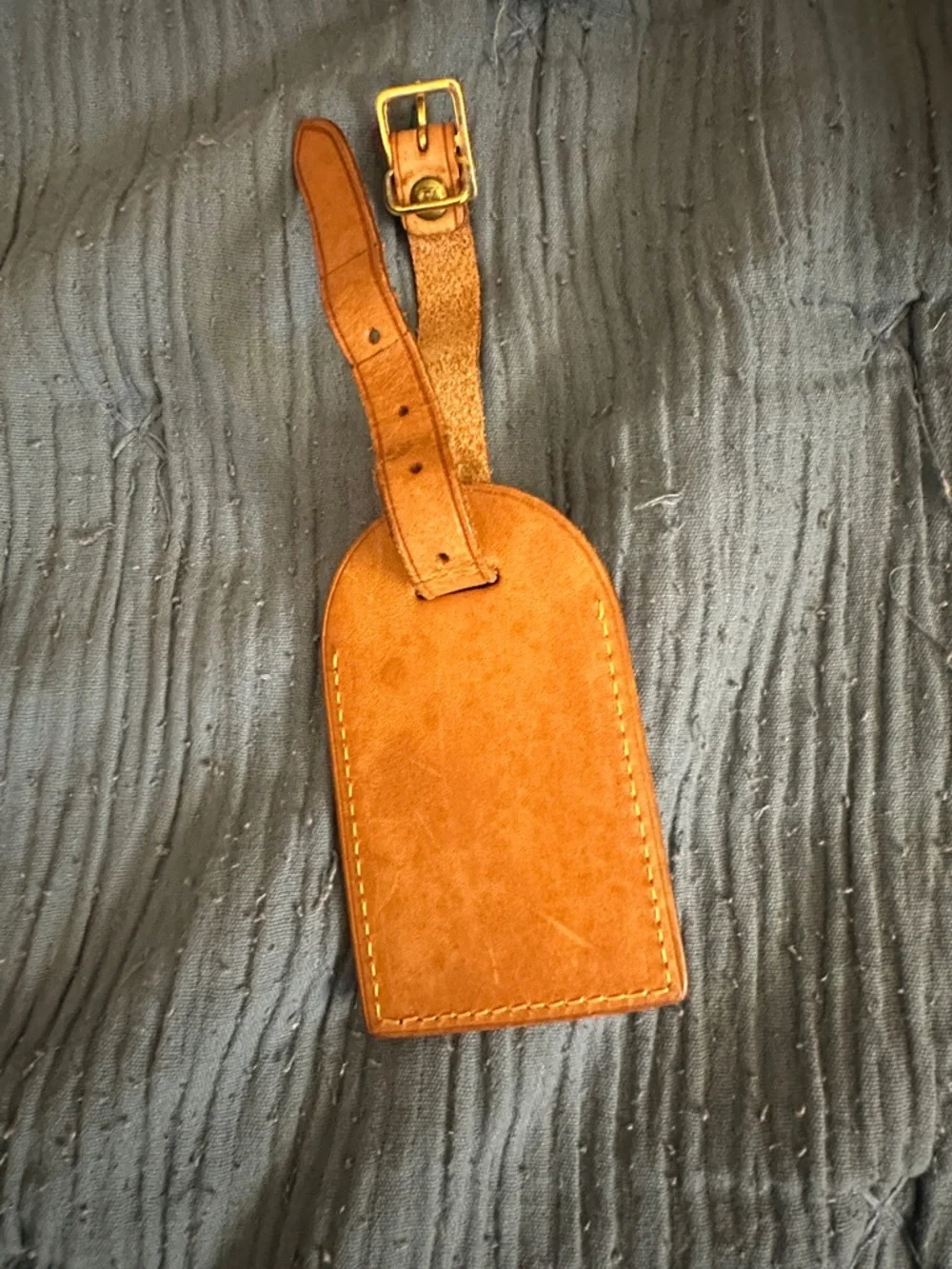 Louis Vuitton // Classic Tan Leather Luggage Tag with Adjustable Strap - Picture 2 of 4